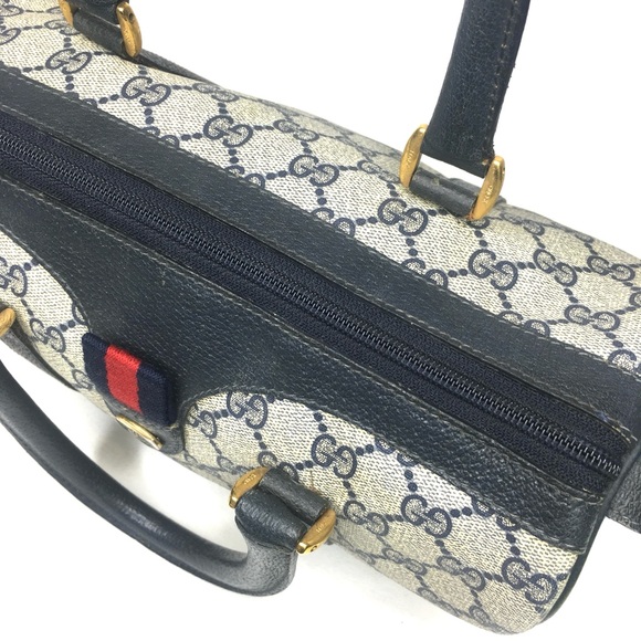 Authentic GUCCI Boston satchel bag navy grey monogram coated canvas - Picture 9 of 15